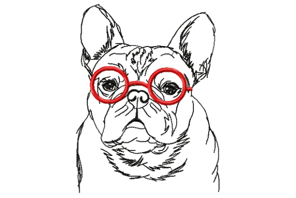 Bulldog with Glasses Embroidery Design