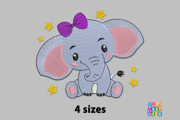 Cute Elephant Girl Embroidery