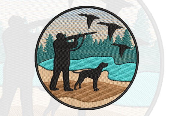 Hunter and Dog Embroidery Design
